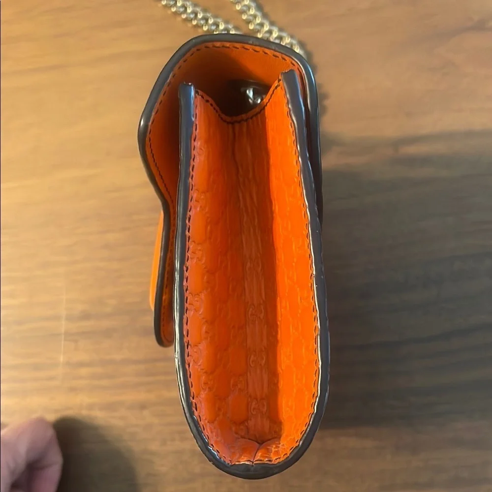 Gucci Orange Horsebit Wallet on Chain Bag with Gold Chain and Tassel
